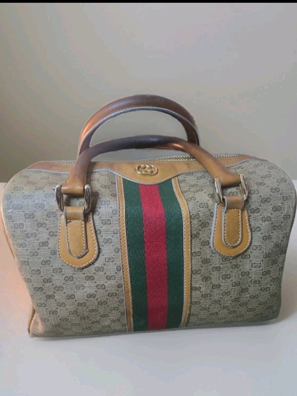 Classic Auth Gucci Boston Bag GG Pattern Sherry Line - Picture 3 of 10